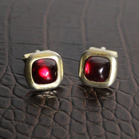 1950s Anson Art Deco Style Red Lucite Cuff Links Gold Tone Finish, Vintage - Picture 3 of 11